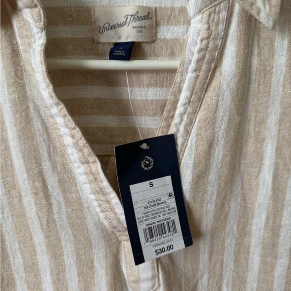 Universal Thread Beige and White Striped Long Sleeve Linen Dress NWT Size Small - Picture 2 of 4